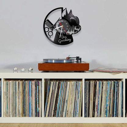 Dog Grooming Salon Vinyl Record Wall Clock Home Art Decor Scottish Terrier Puppy Dog Craft Wall Watch For Pet Shop Groomer Gift - Smoothy Home