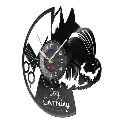 Dog Grooming Salon Vinyl Record Wall Clock Home Art Decor Scottish Terrier Puppy Dog Craft Wall Watch For Pet Shop Groomer Gift - Smoothy Home