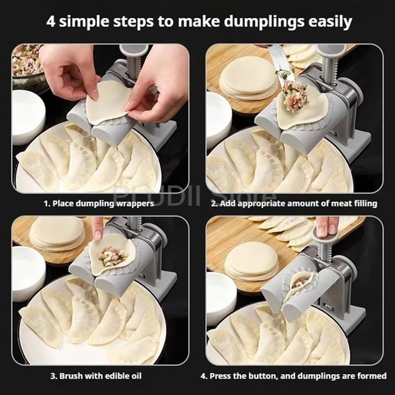 Double Head Automatic Dumpling Maker Machine 2 In 1 Press Dual Slot Design for Home Use ABS Manual Folding Dumpling Press Tool - Smoothy Home