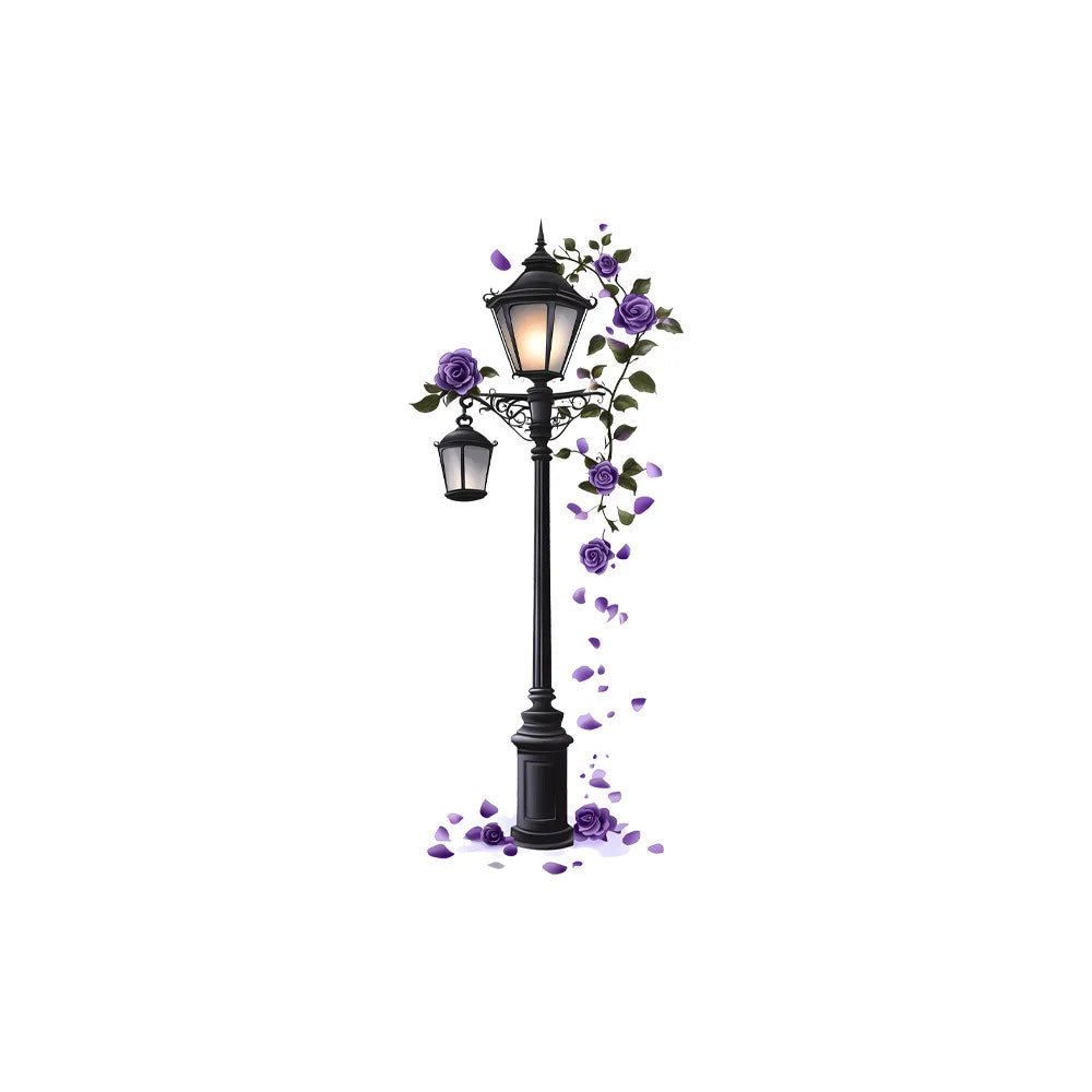 Elegant Purple Rose Street Lamp Wall Decal - Contemporary Floral Sticker with Realistic Detail, Self-Adhesive & Easy to Apply, P - Smoothy Home
