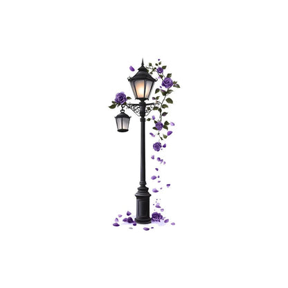 Elegant Purple Rose Street Lamp Wall Decal - Contemporary Floral Sticker with Realistic Detail, Self-Adhesive & Easy to Apply, P - Smoothy Home