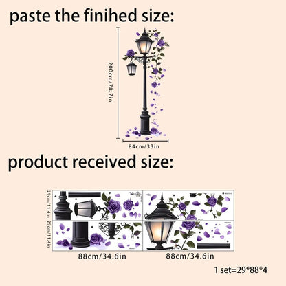 Elegant Purple Rose Street Lamp Wall Decal - Contemporary Floral Sticker with Realistic Detail, Self-Adhesive & Easy to Apply, P - Smoothy Home