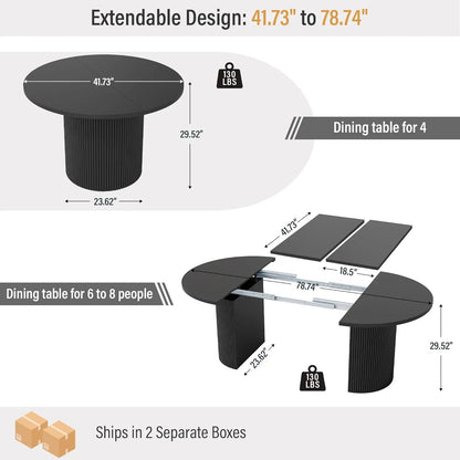 Extendable Dining Table 41-78in Seats 4-8 Round Expandable Kitchen Fluted Base Modern Oval Dining Room Living Room, Customized - Smoothy Home