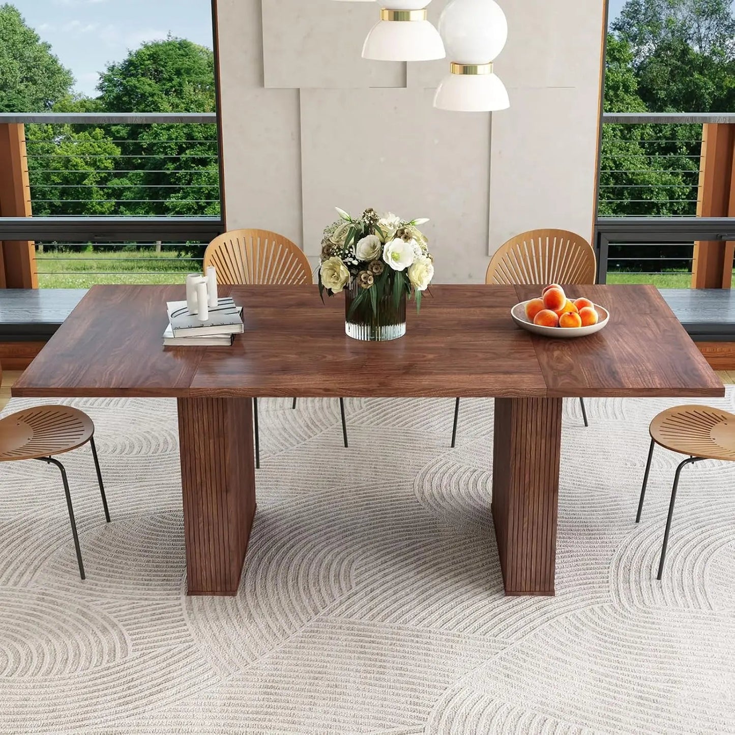 Extendable Dining Table 41-78in Seats 4-8 Round Expandable Kitchen Fluted Base Modern Oval Dining Room Living Room, Customized - Smoothy Home