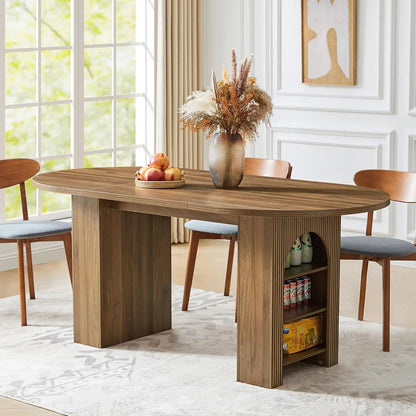 Extendable Dining Table 41-78in Seats 4-8 Round Expandable Kitchen Fluted Base Modern Oval Dining Room Living Room, Customized - Smoothy Home