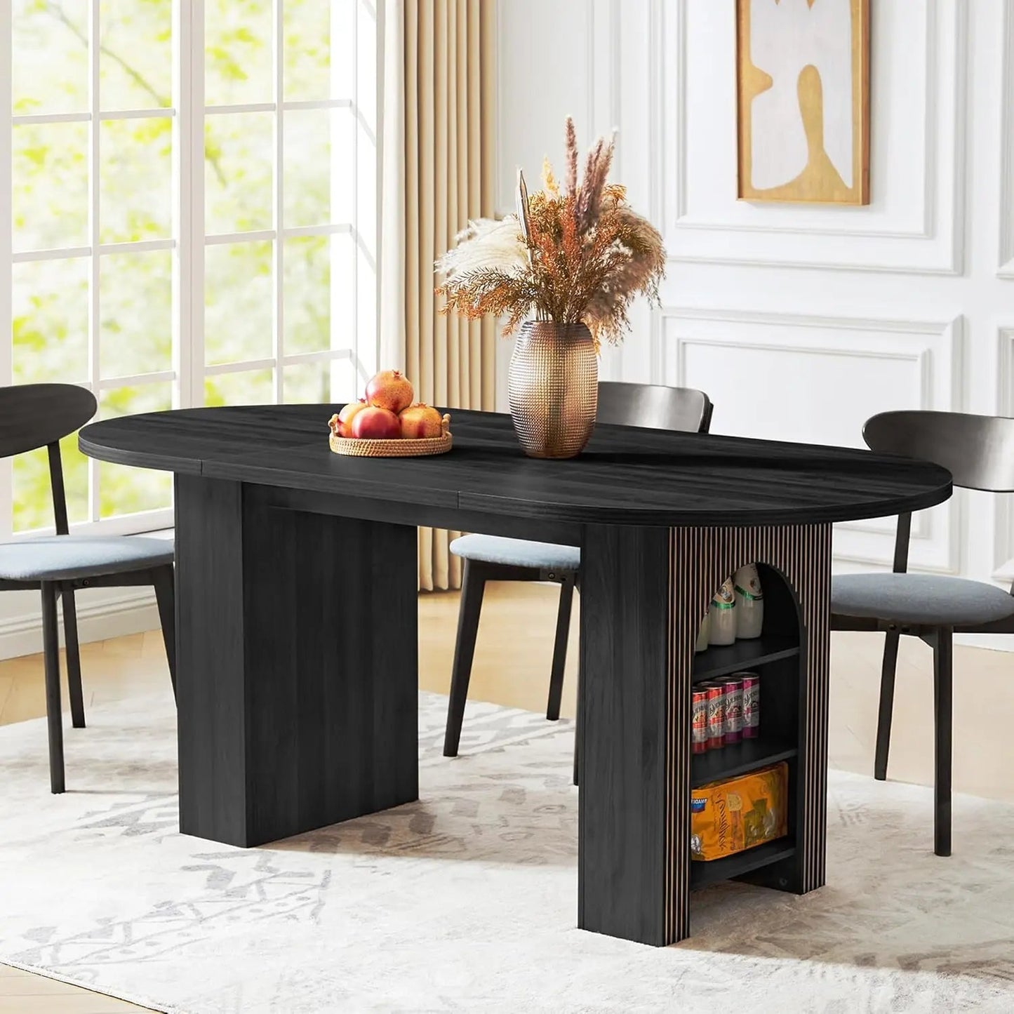 Extendable Dining Table 41-78in Seats 4-8 Round Expandable Kitchen Fluted Base Modern Oval Dining Room Living Room, Customized - Smoothy Home