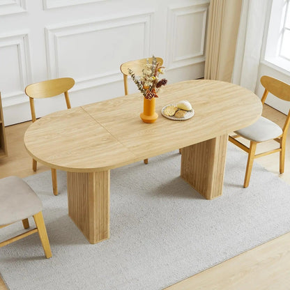 Extendable Dining Table 41-78in Seats 4-8 Round Expandable Kitchen Fluted Base Modern Oval Dining Room Living Room, Customized - Smoothy Home