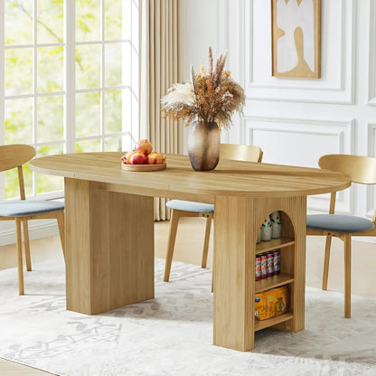 Extendable Dining Table 41-78in Seats 4-8 Round Expandable Kitchen Fluted Base Modern Oval Dining Room Living Room, Customized - Smoothy Home