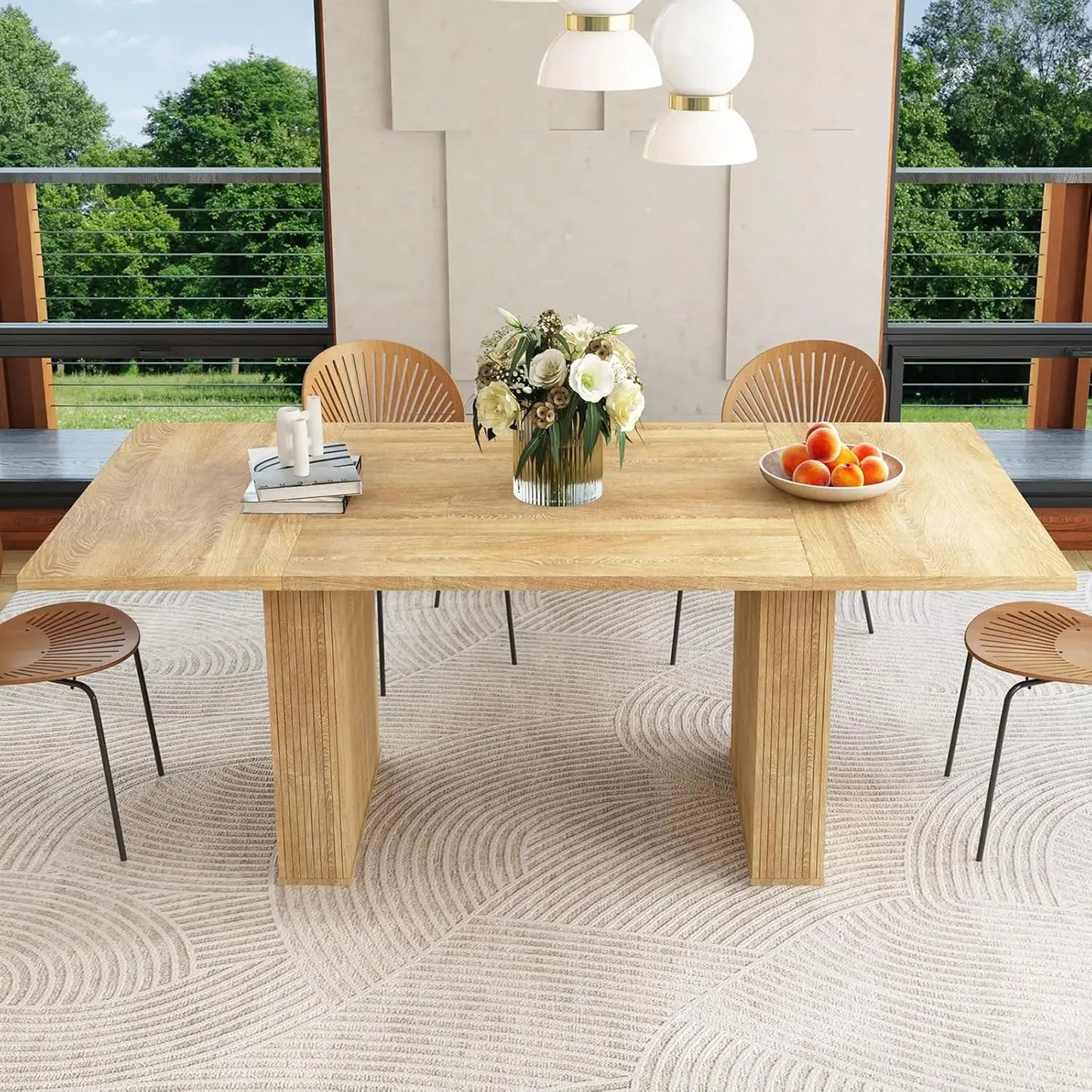 Extendable Dining Table 41-78in Seats 4-8 Round Expandable Kitchen Fluted Base Modern Oval Dining Room Living Room, Customized - Smoothy Home