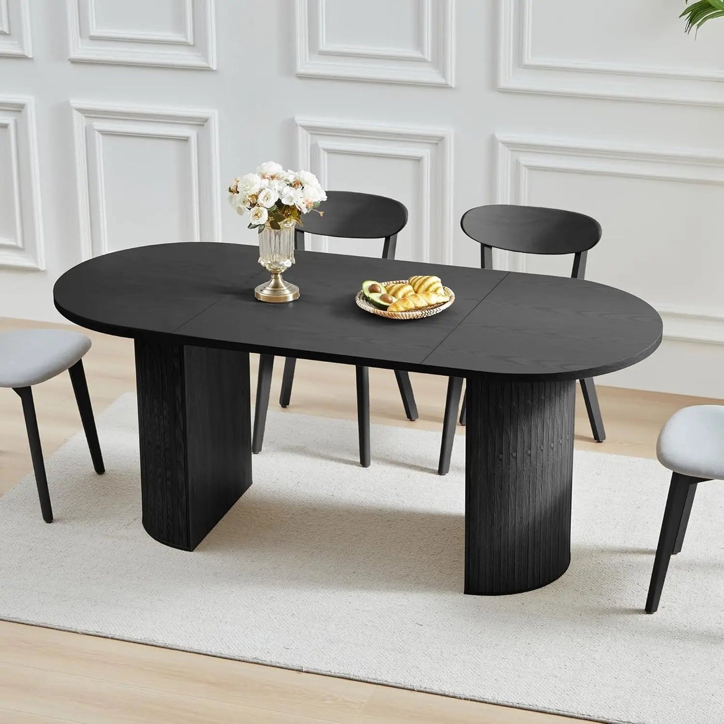 Extendable Dining Table 41-78in Seats 4-8 Round Expandable Kitchen Fluted Base Modern Oval Dining Room Living Room, Customized - Smoothy Home