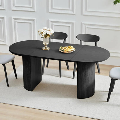 Extendable Dining Table 41-78in Seats 4-8 Round Expandable Kitchen Fluted Base Modern Oval Dining Room Living Room, Customized - Smoothy Home