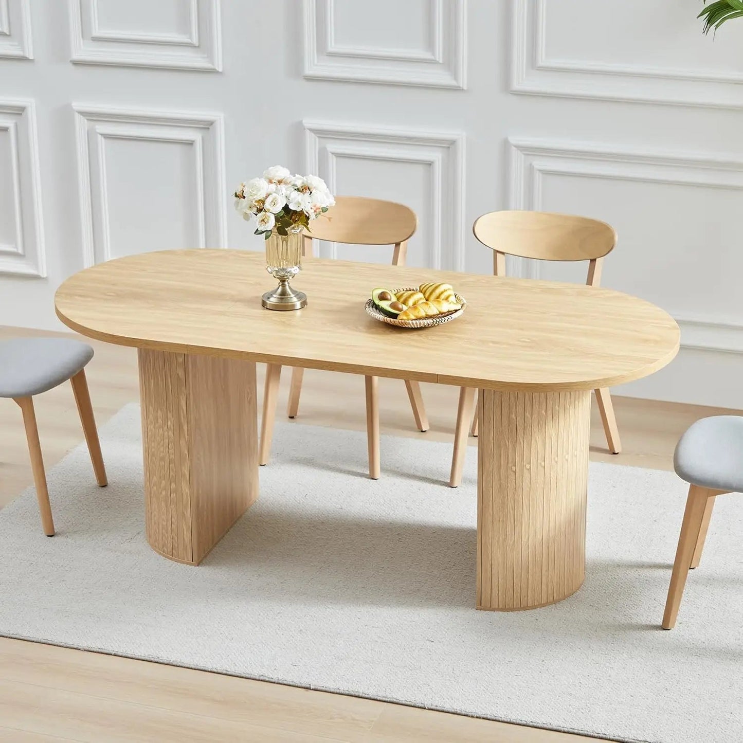 Extendable Dining Table 41-78in Seats 4-8 Round Expandable Kitchen Fluted Base Modern Oval Dining Room Living Room, Customized - Smoothy Home