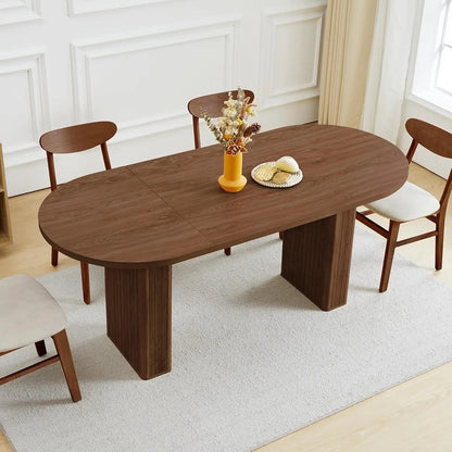 Extendable Dining Table 41-78in Seats 4-8 Round Expandable Kitchen Fluted Base Modern Oval Dining Room Living Room, Customized - Smoothy Home