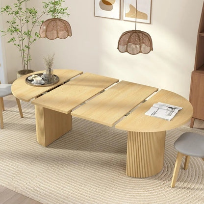 Extendable Dining Table 41-78in Seats 4-8 Round Expandable Kitchen Fluted Base Modern Oval Dining Room Living Room, Customized - Smoothy Home