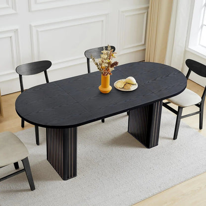 Extendable Dining Table 41-78in Seats 4-8 Round Expandable Kitchen Fluted Base Modern Oval Dining Room Living Room, Customized - Smoothy Home
