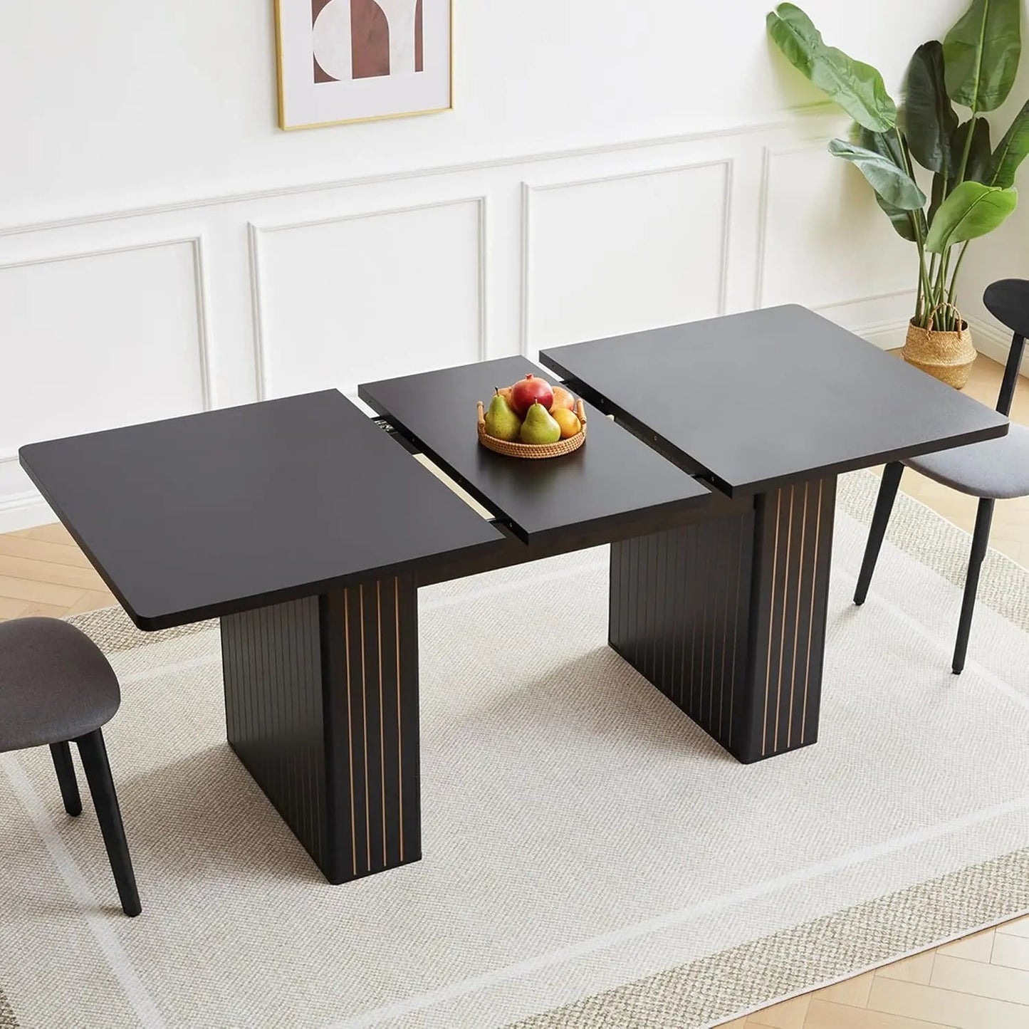 Extendable Dining Table 41-78in Seats 4-8 Round Expandable Kitchen Fluted Base Modern Oval Dining Room Living Room, Customized - Smoothy Home
