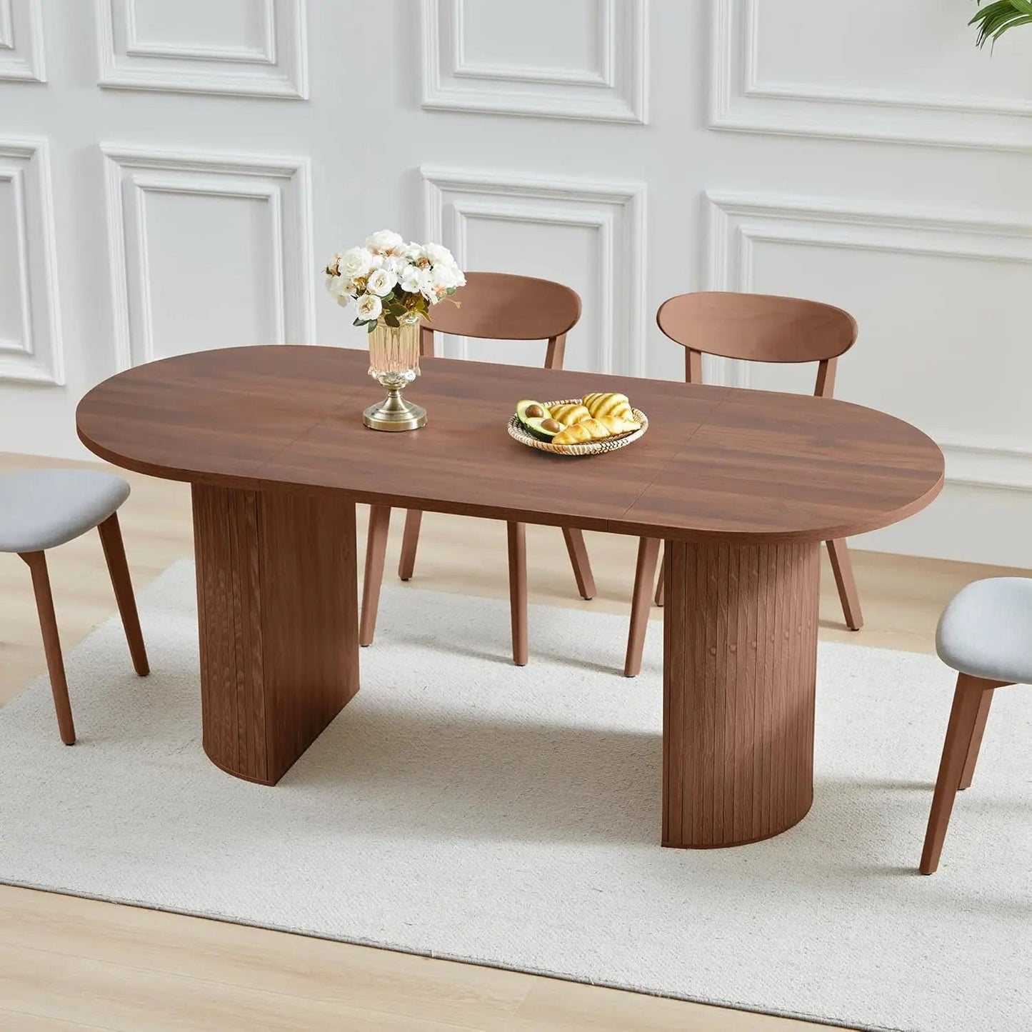 Extendable Dining Table 41-78in Seats 4-8 Round Expandable Kitchen Fluted Base Modern Oval Dining Room Living Room, Customized - Smoothy Home