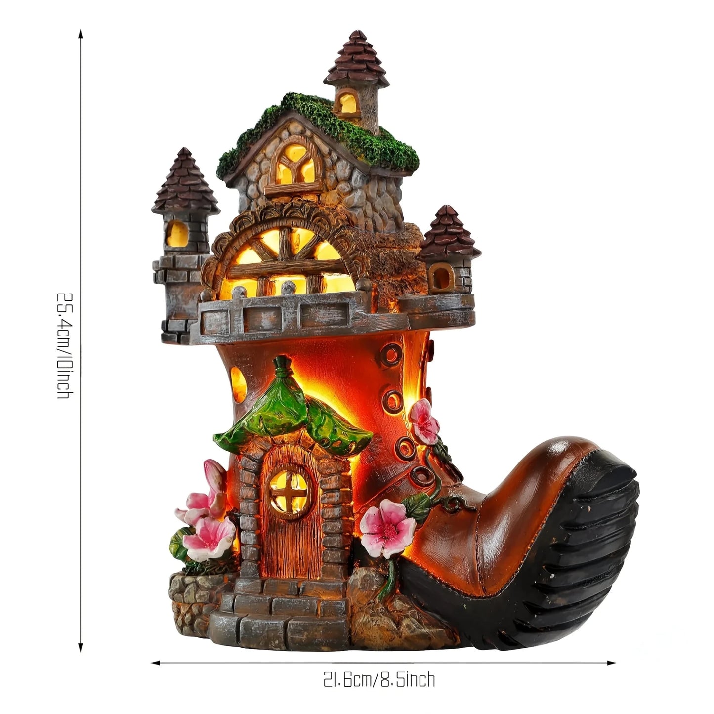 Fairy House Garden Statues with Boots, Fairy Garden Decor House Kit, Solar Lights Garden Figurine for Outdoor Patio Lawn - Smoothy Home