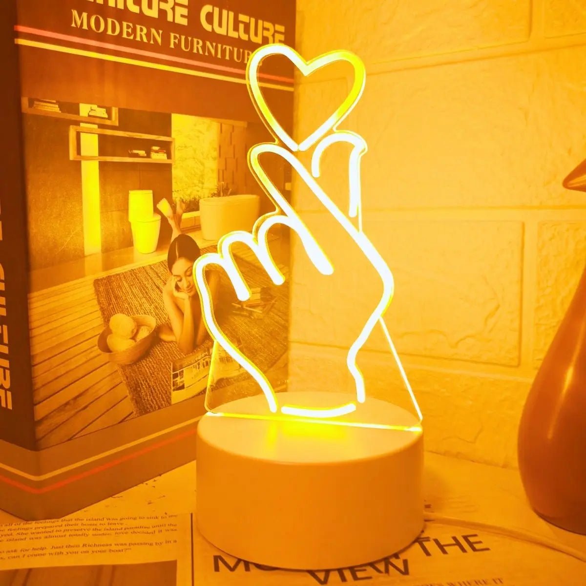 Finger heart 3D night light monochrome switch visual stereo LED light bedroom room decoration light - Smoothy Home