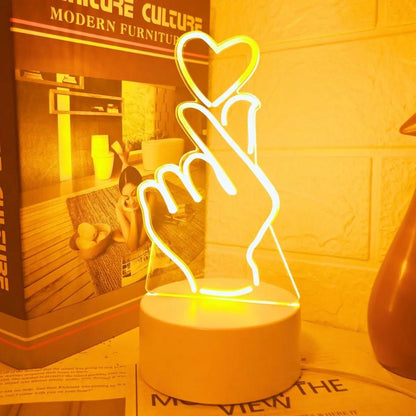 Finger heart 3D night light monochrome switch visual stereo LED light bedroom room decoration light - Smoothy Home