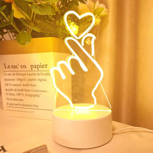 Finger heart 3D night light monochrome switch visual stereo LED light bedroom room decoration light - Smoothy Home
