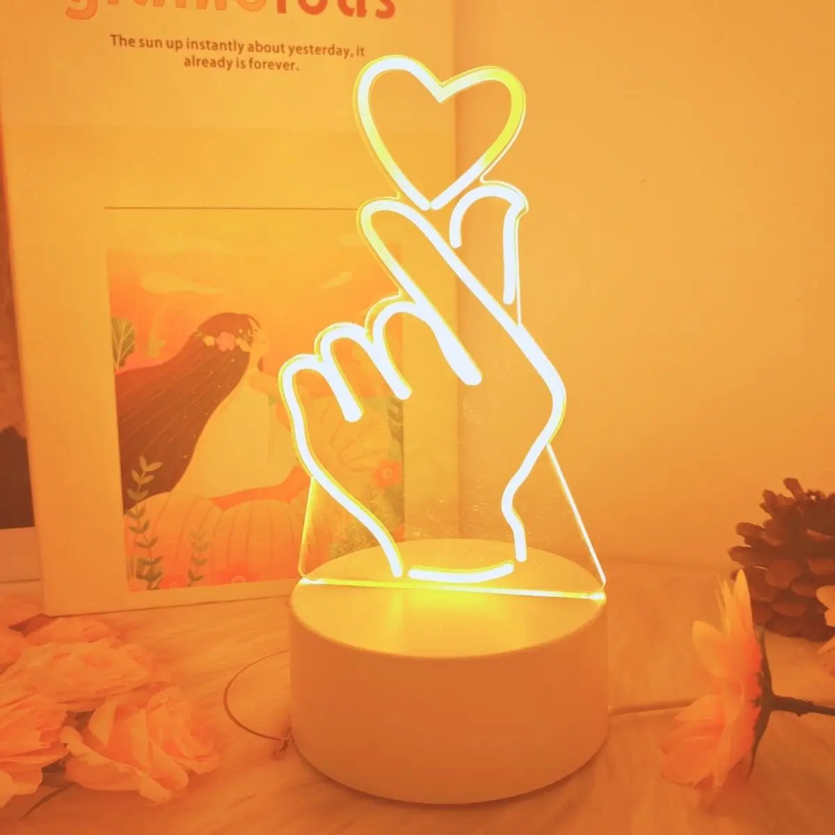 Finger heart 3D night light monochrome switch visual stereo LED light bedroom room decoration light - Smoothy Home