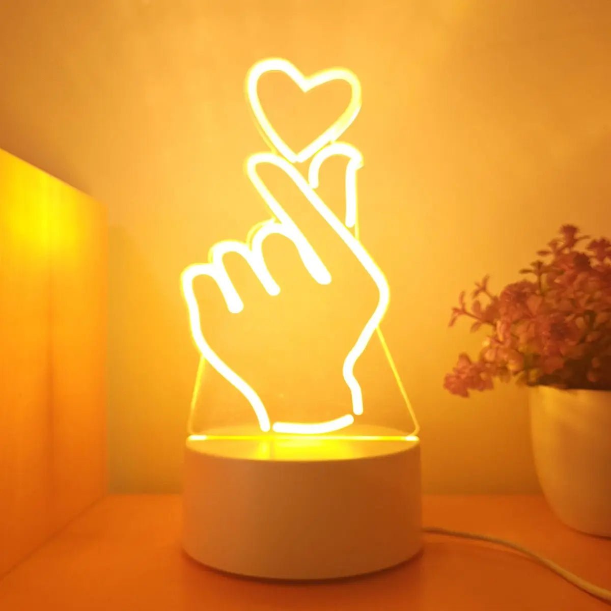Finger heart 3D night light monochrome switch visual stereo LED light bedroom room decoration light - Smoothy Home