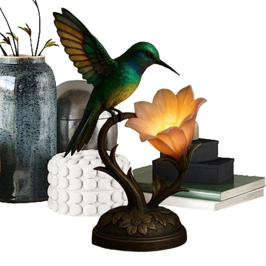 Floral Lamp Vintage Warm Ambiance Lighting Hummingbird Lamp Desk Light Table Decor for Bedside Nightstand Bedroom Study Office - Smoothy Home