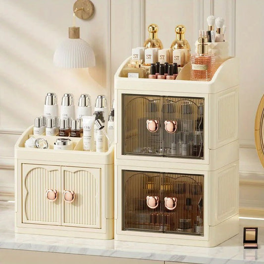 Foldable drawer desktop storage box for organizing skin care products, multi-functional lid-type storage box - Smoothy Home