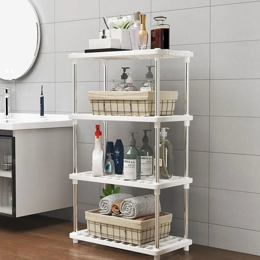 Four-Layer Multi-Functional Storage Rack Bathroom Living Room Organizing Rack Kitchen Bedroom Shelf Plastic Floor-Standing Stora - Smoothy Home