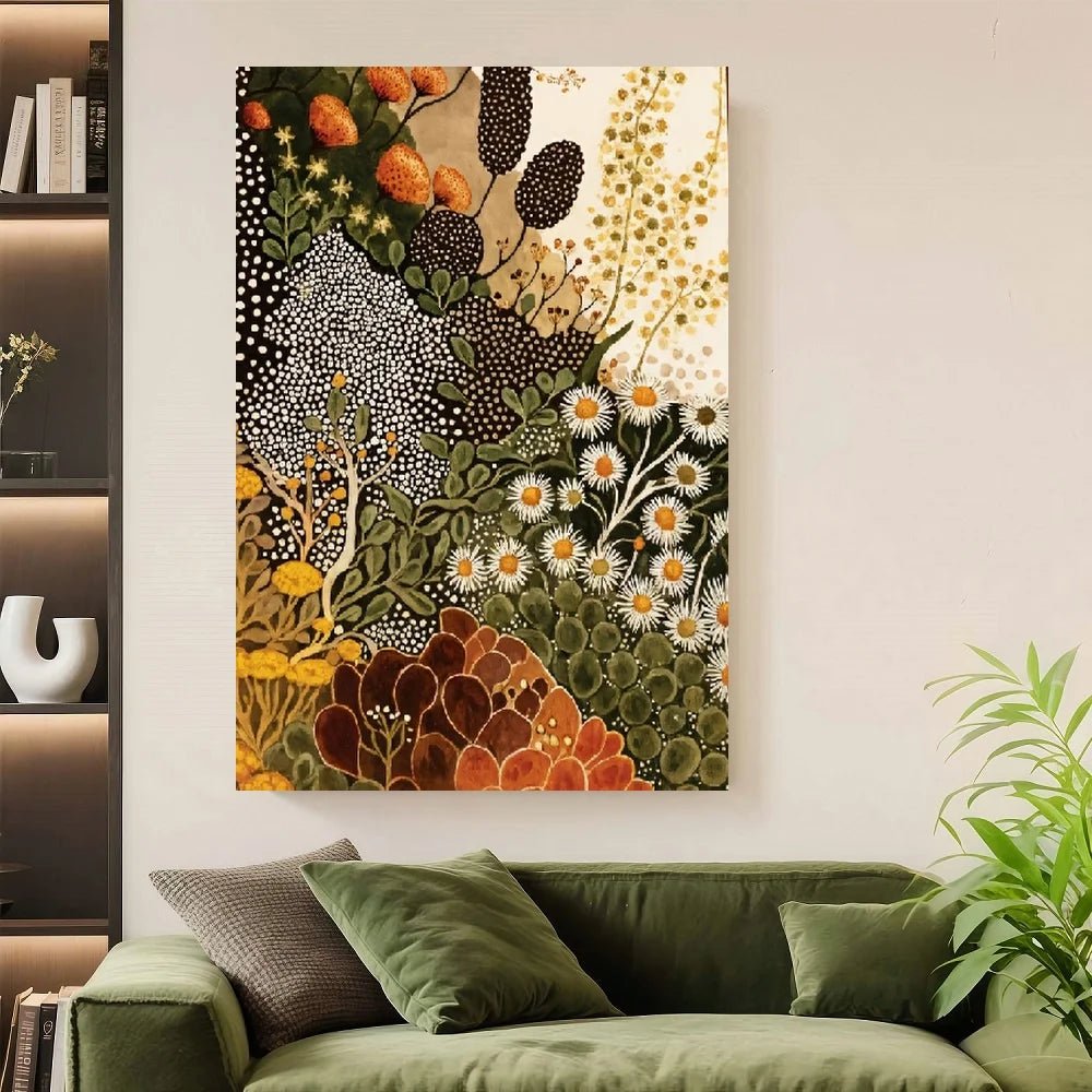 Framed 1pc Modern Abstract Botanical Wall Art - Wildflower Canvas Painting Suitable for Living Room, Bedroom, Kitchen, Bathroom - Smoothy Home