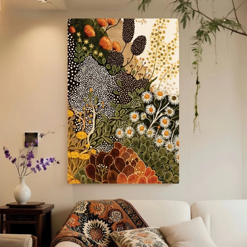 Framed 1pc Modern Abstract Botanical Wall Art - Wildflower Canvas Painting Suitable for Living Room, Bedroom, Kitchen, Bathroom - Smoothy Home