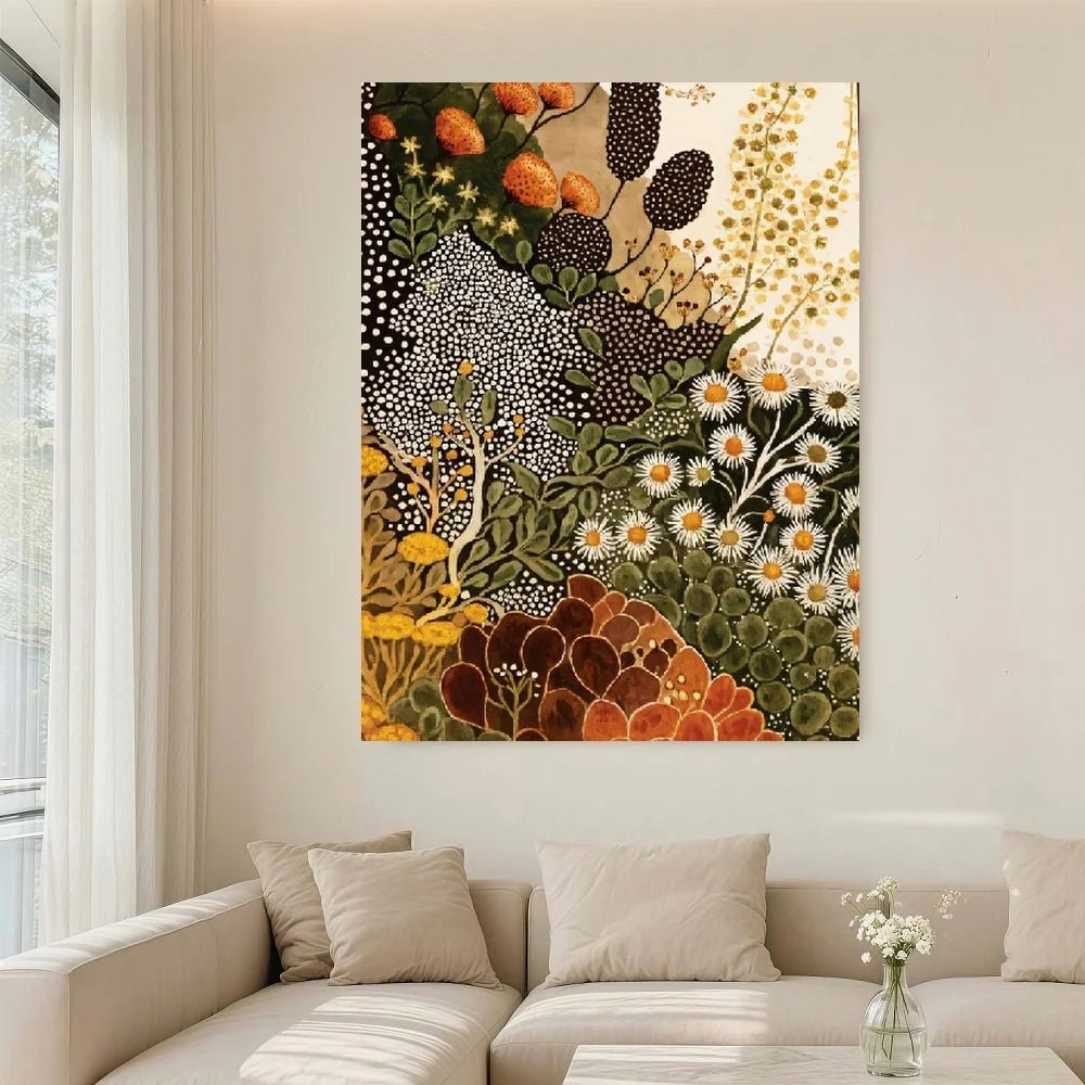 Framed 1pc Modern Abstract Botanical Wall Art - Wildflower Canvas Painting Suitable for Living Room, Bedroom, Kitchen, Bathroom - Smoothy Home