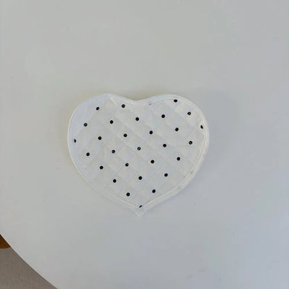 French Polka Dot Heart-shaped Placemats Cotton Decorative Insulating Table Mat Love Quilted Fabric Coaster Home Decor - Smoothy Home
