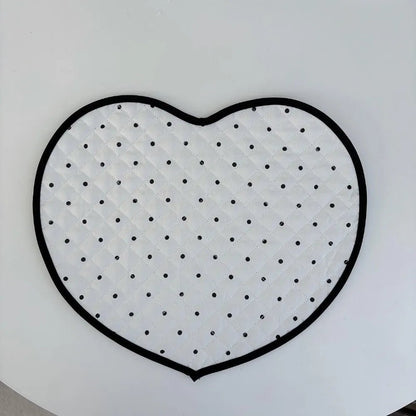 French Polka Dot Heart-shaped Placemats Cotton Decorative Insulating Table Mat Love Quilted Fabric Coaster Home Decor - Smoothy Home