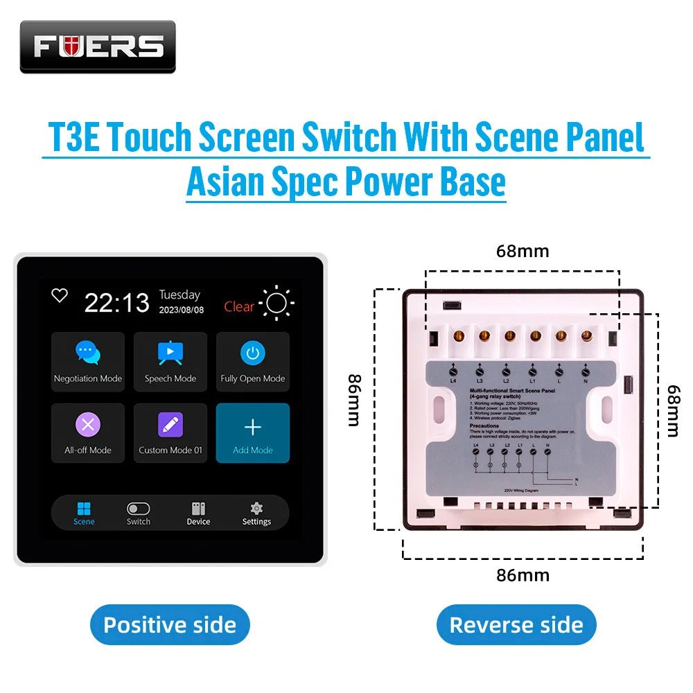 FUERS Tuya Smart Control Panel Switch Smart Home Automation System 3CH Switch Scene Panel Intelligent Home Touch Screen Zigbee - Smoothy Home