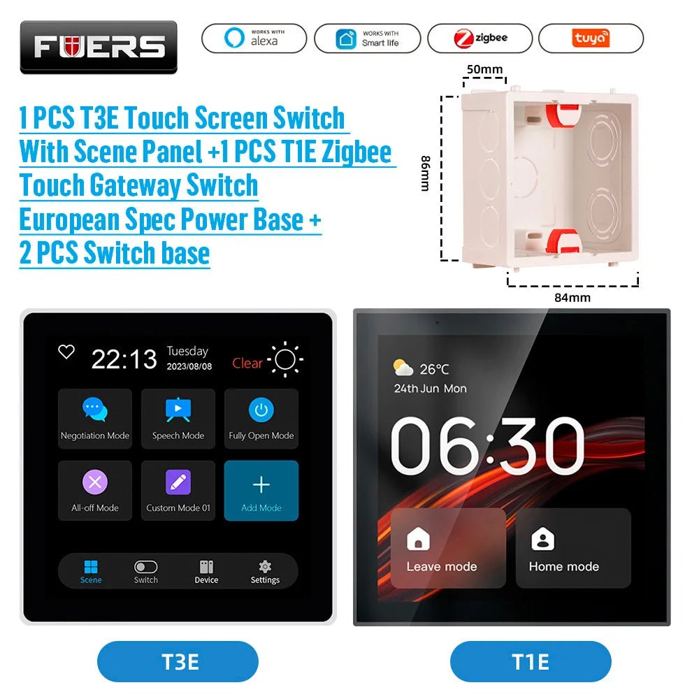 FUERS Tuya Smart Control Panel Switch Smart Home Automation System 3CH Switch Scene Panel Intelligent Home Touch Screen Zigbee - Smoothy Home