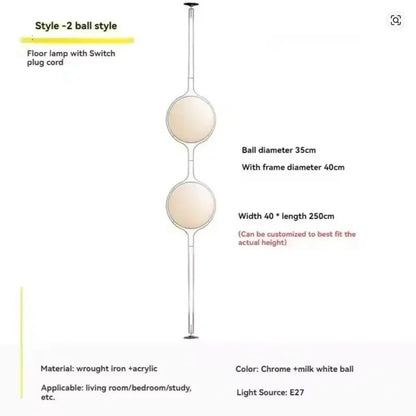 Garrault Delord Floor Lamp Chrome Metal White Acrylic Ball Floor Light Living Room Hotel Room Sofa Decoration Lamp - Smoothy Home
