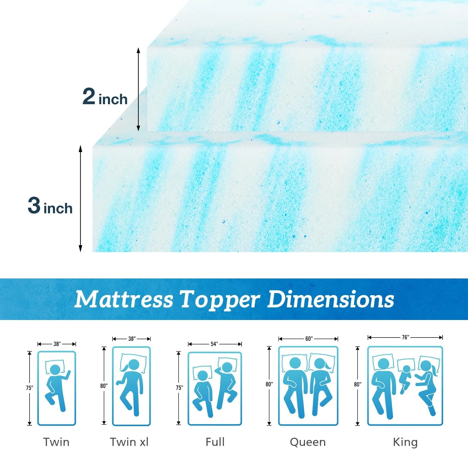 Gel Memory Foam Mattress Topper - Smoothy Home