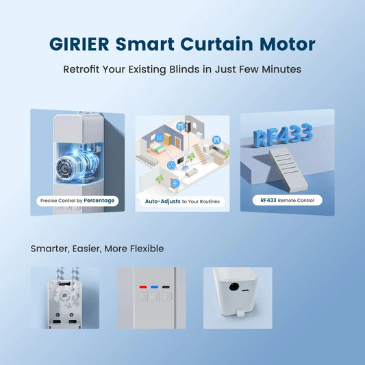 GIRIER Smart Curtain Motor WiFi Motorized Roller Shade Motor for Blinds Works with Alexa Google Home Assistant Supports Tuya APP - Smoothy Home