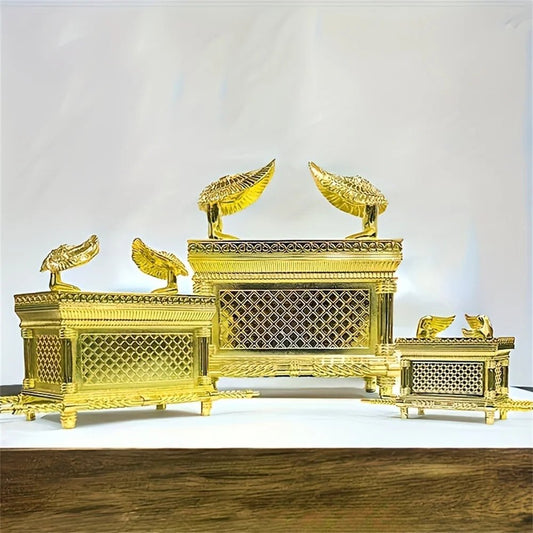 Golden Ark Covenant Figurine Commandments, Aaron’s Rod & Manna - Religious Jewelry Box, Multi-Faith Holidays, No Electricity - Smoothy Home