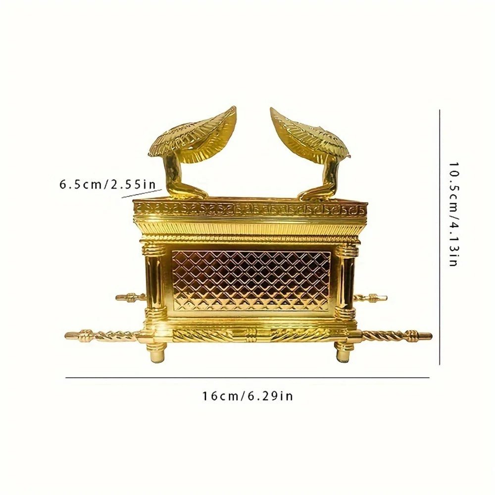 Golden Ark Covenant Figurine Commandments, Aaron’s Rod & Manna - Religious Jewelry Box, Multi-Faith Holidays, No Electricity - Smoothy Home