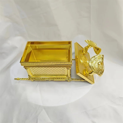 Golden Ark Covenant Figurine Commandments, Aaron’s Rod & Manna - Religious Jewelry Box, Multi-Faith Holidays, No Electricity - Smoothy Home