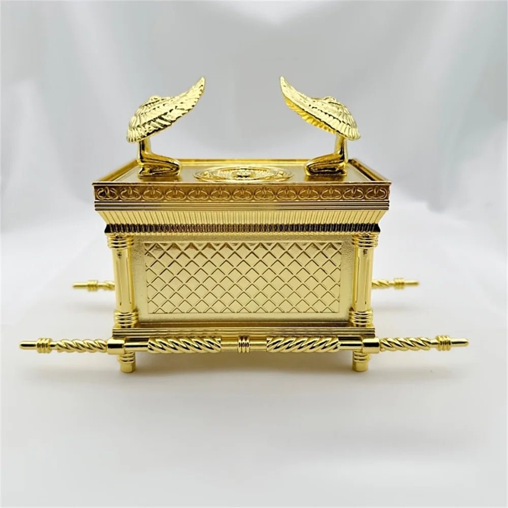 Golden Ark Covenant Figurine Commandments, Aaron’s Rod & Manna - Religious Jewelry Box, Multi-Faith Holidays, No Electricity - Smoothy Home