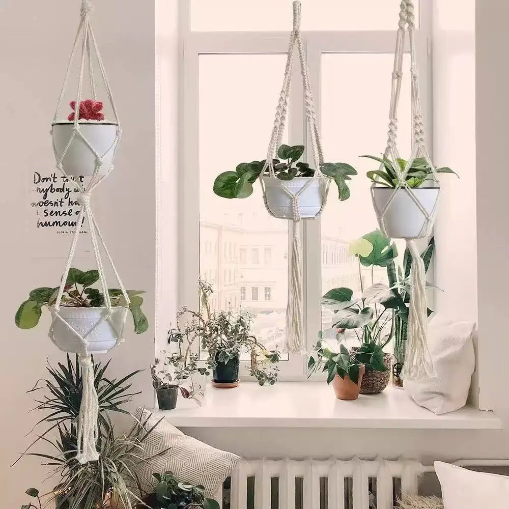 Hanging Plant Handmade Macrame Plant Hanger Flower Pot Planter Hanger Wall Decor Courtyard Garden Hanging Planter Hanging Basket - Smoothy Home