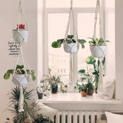 Hanging Plant Handmade Macrame Plant Hanger Flower Pot Planter Hanger Wall Decor Courtyard Garden Hanging Planter Hanging Basket - Smoothy Home