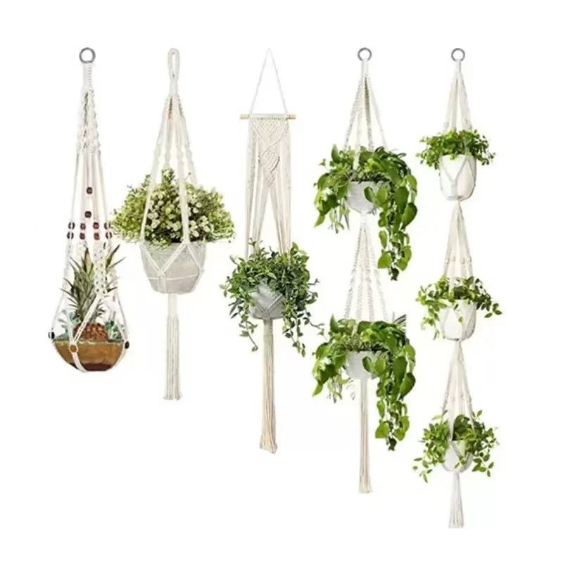 Hanging Plant Handmade Macrame Plant Hanger Flower Pot Planter Hanger Wall Decor Courtyard Garden Hanging Planter Hanging Basket - Smoothy Home