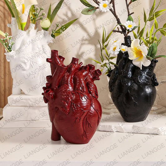 Heart-shaped Resin Vase for Flower Arrangement Creative Anatomical Heart Shaped Vase Nordic Style Flower Pot Table Decorative - Smoothy Home