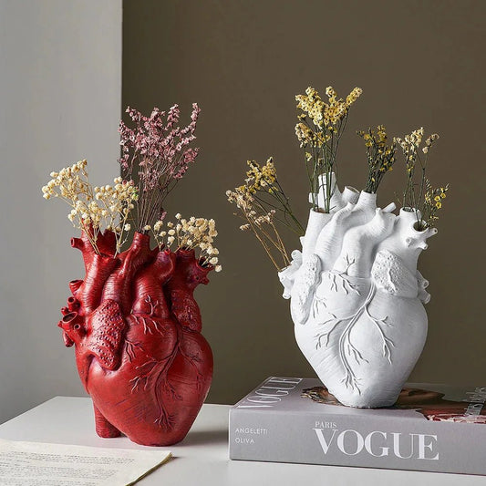 Heart-shaped Resin Vase for Flower Arrangement Creative Anatomical Heart Shaped Vase Nordic Style Flower Pot Table Decorative - Smoothy Home
