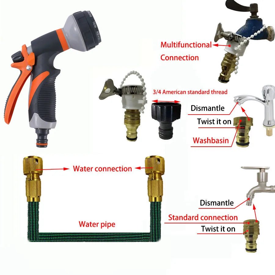 High Quality Flexible Expandable Garden Hose High Pressure Nozzle Long Rod Spray Cleaning Gun Car Washing Hose Garden Hose - Smoothy Home